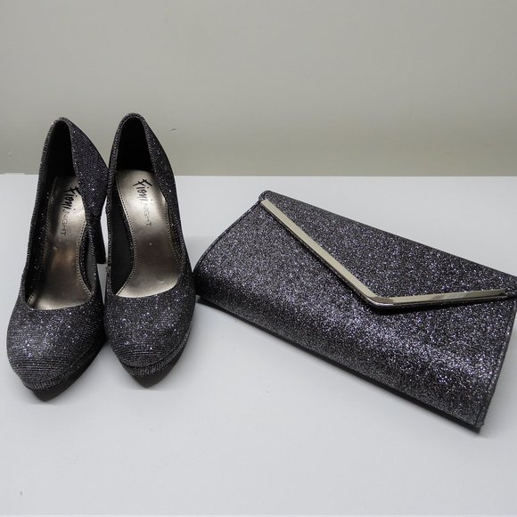 FIONI Clothing Shoes - Dark Grey Glitter Shoes in size 5 and Cluch Purse